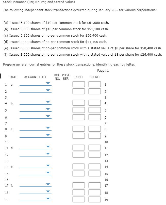 Solved Stock Issuance (Par, No-Par, And Stated Value) The | Chegg.com