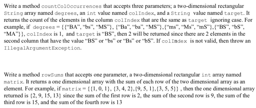 Solved Write a method countColOccurrences that accepts three | Chegg.com
