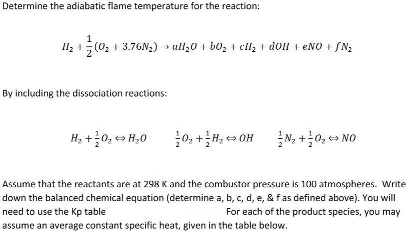 Determine the adiabatic flame temperature for the | Chegg.com