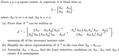 Px Matrix Solved Given a px p square matrix A, represent A in block | Chegg.com