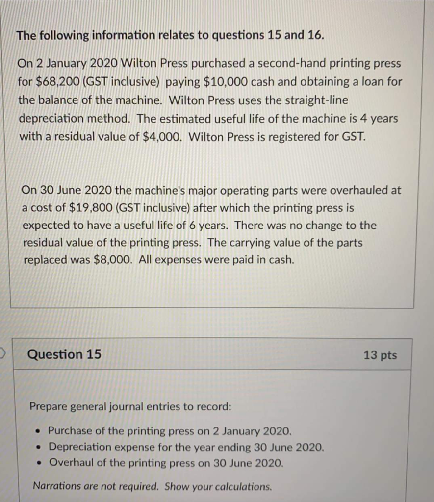Solved Determine the depreciation expense of the printing
