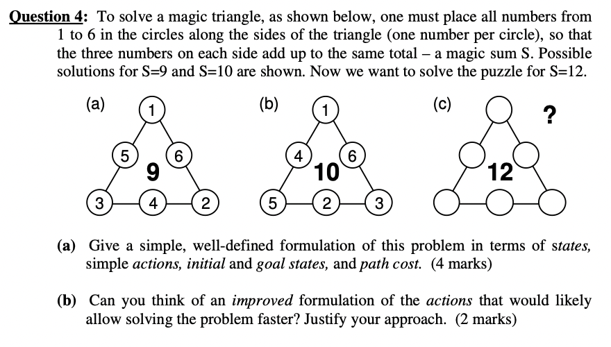 Solved Question 4: To solve a magic triangle, as shown | Chegg.com