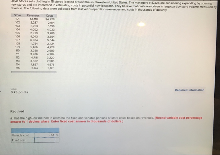 Solved Davis Stores sells clothing in 15 stores located | Chegg.com