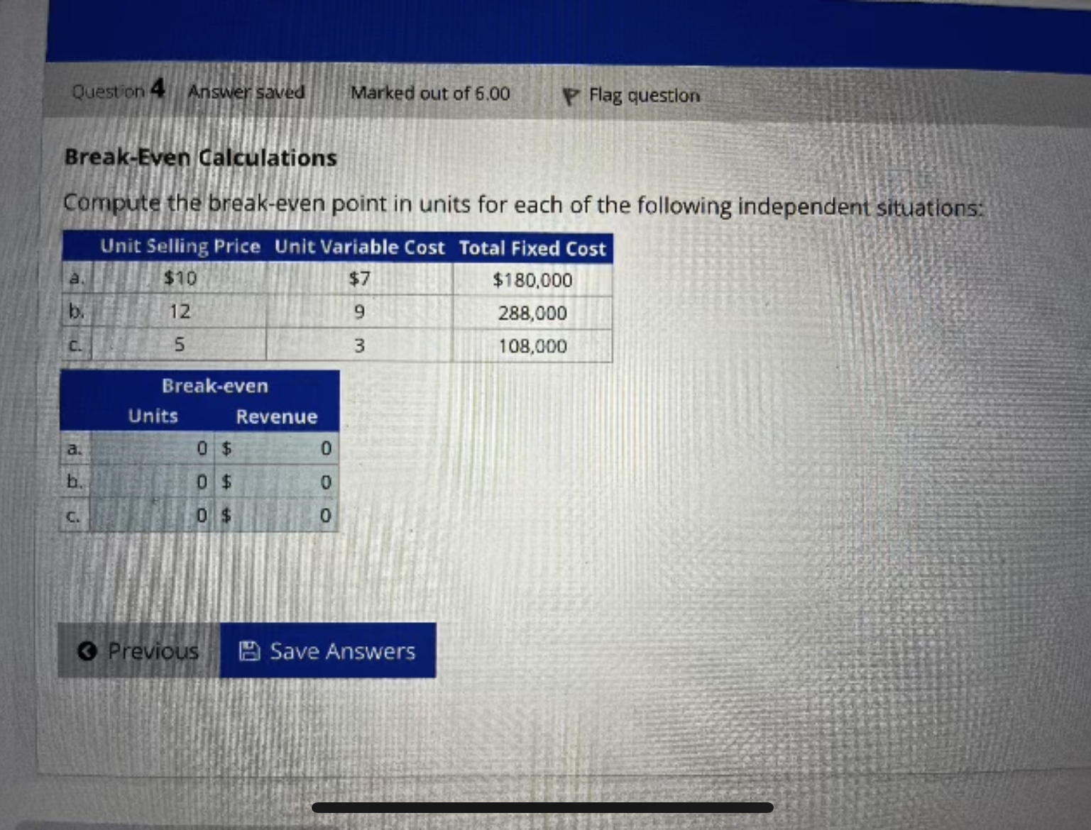 Solved Break-Even Calculations Compute The Break-even Point | Chegg.com