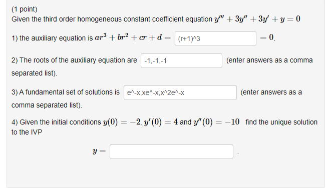 Solved (1 point) Given the third order homogeneous constant | Chegg.com