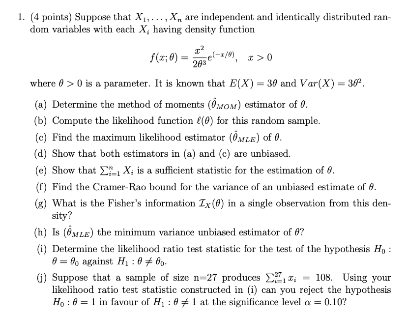 Solved 1. (4 points) Suppose that X1, . . . , Xn are | Chegg.com