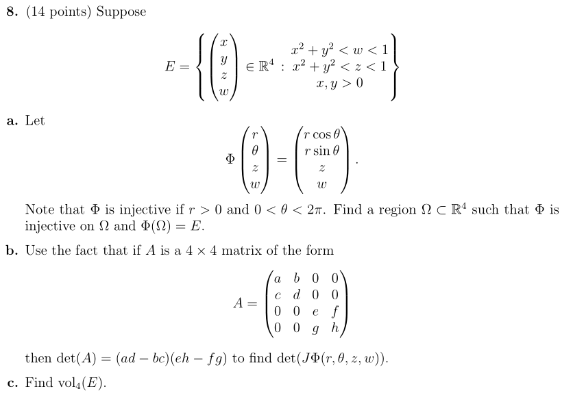 Solved 8. (14 points) Suppose E = m2 + y2 0 a. Let 'r cos r | Chegg.com
