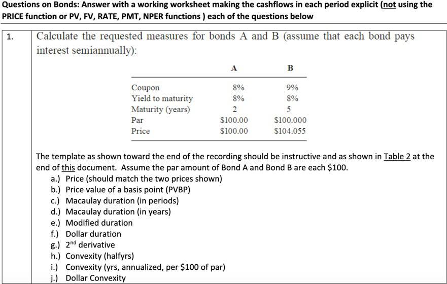 Questions On Bonds: Answer With A Working Worksheet | Chegg.com