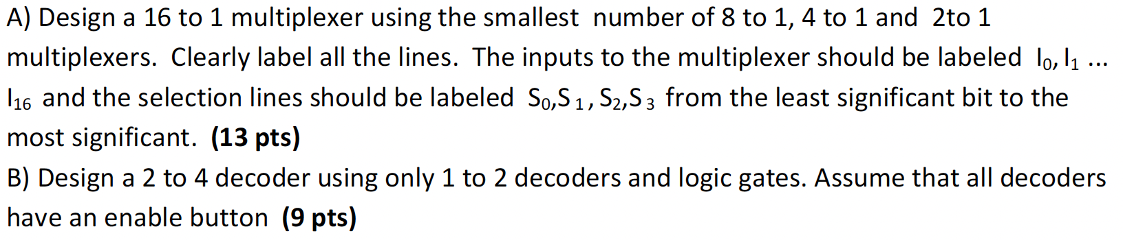 Solved A) Design a 16 to 1 multiplexer using the smallest | Chegg.com