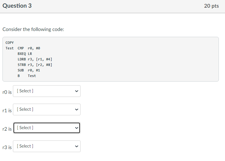 Solved Question 3 20 pts Consider the following code: COPY | Chegg.com