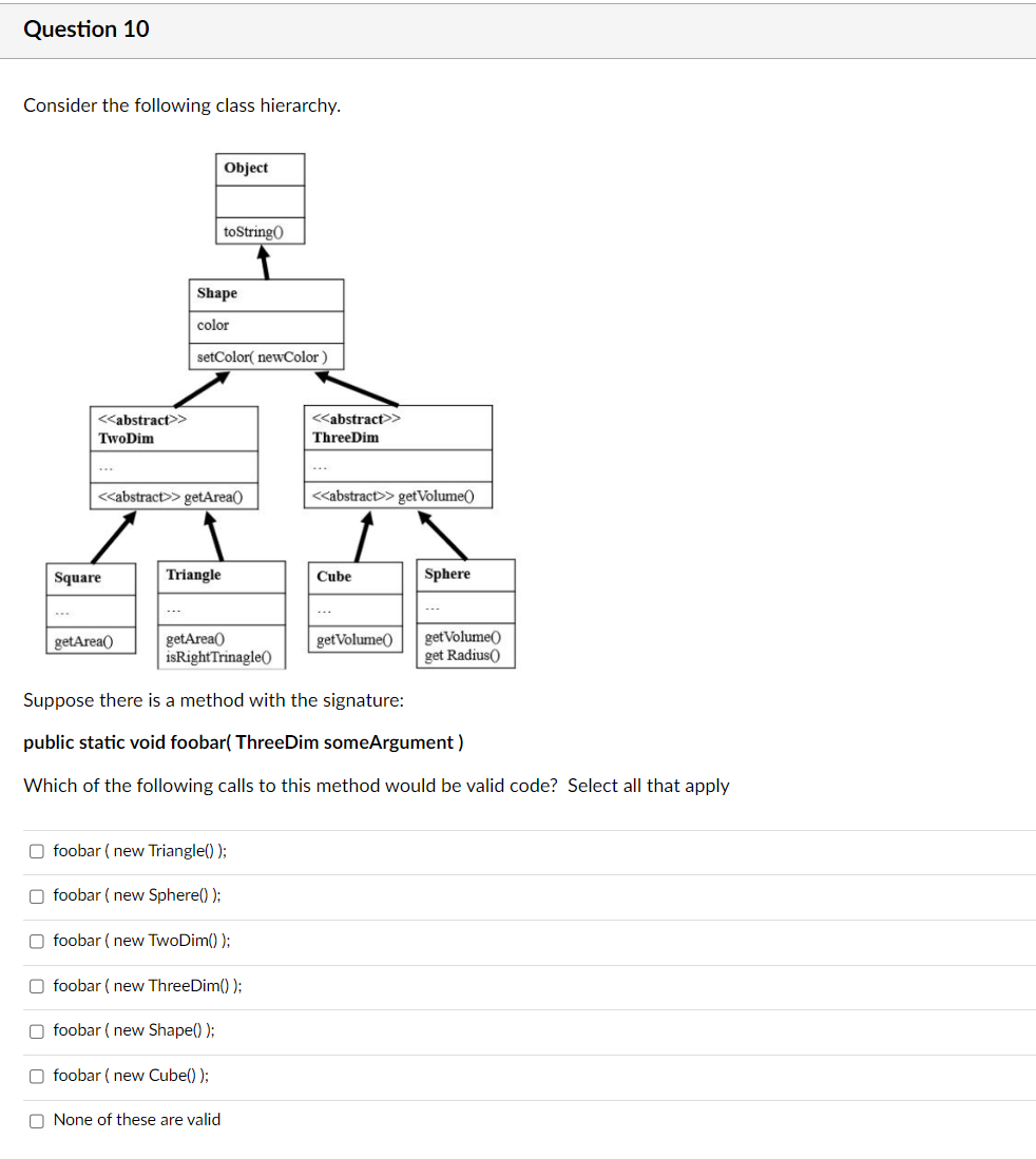 Solved Consider the following class hierarchy. Suppose there | Chegg.com