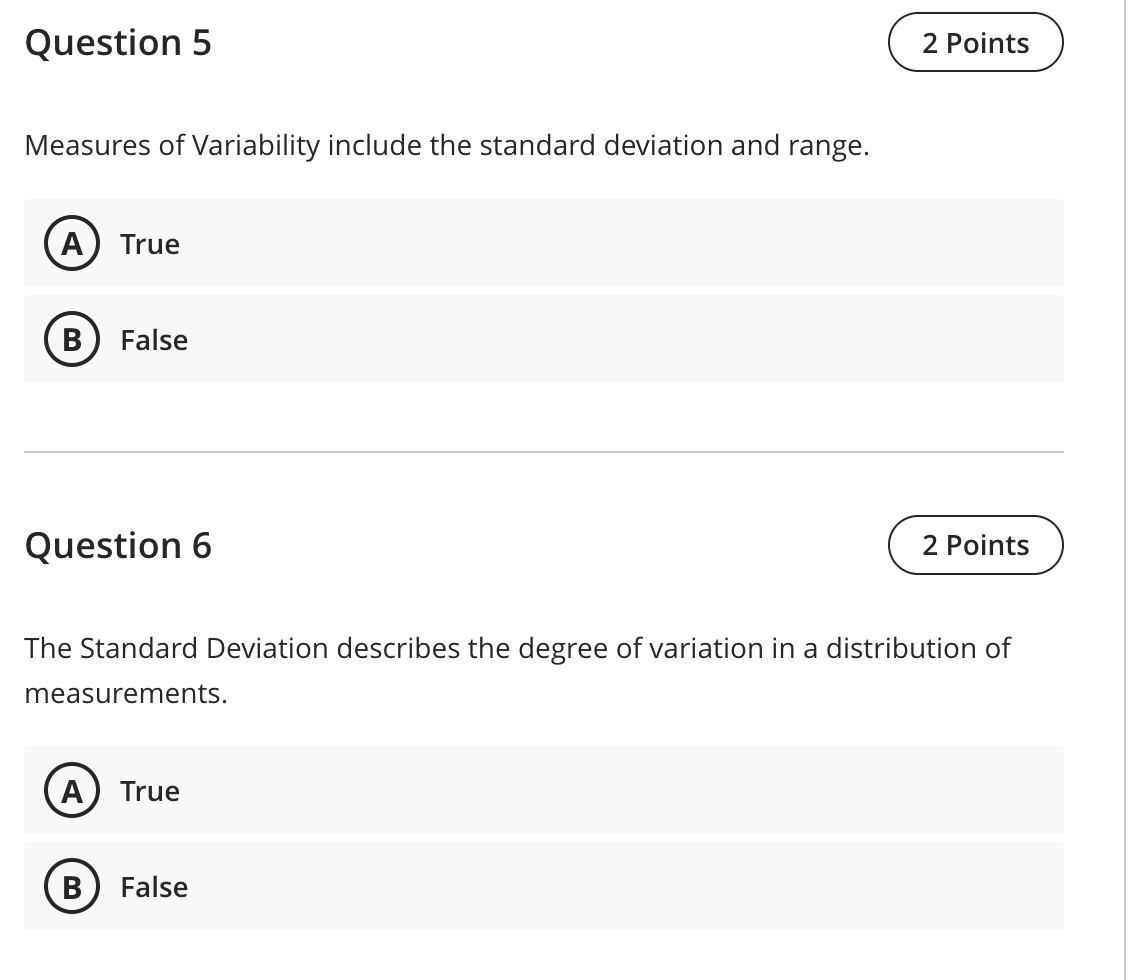 Solved Question 7 2 Points The Standard Deviation is | Chegg.com
