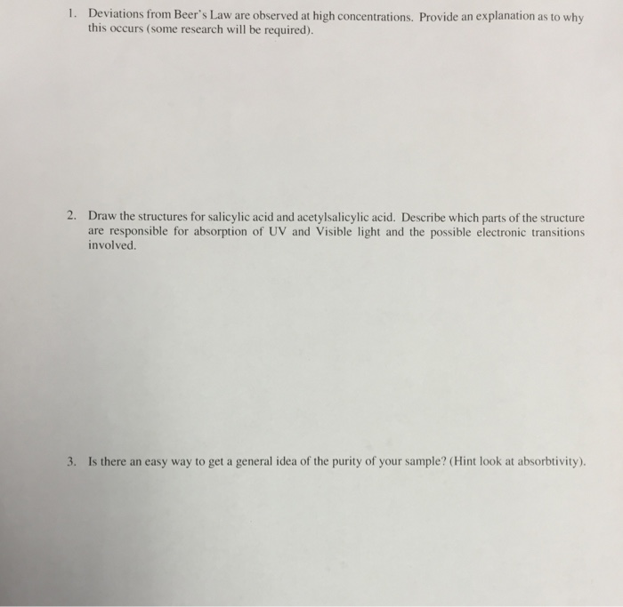 Solved Deviations from Beer's Law are observed at high