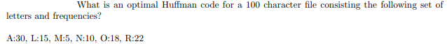 Solved What is an optimal Huffman code for a 100 character | Chegg.com