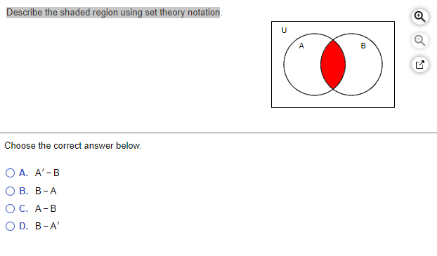 Solved Describe The Shaded Region Using Set Theory Notation. | Chegg.com