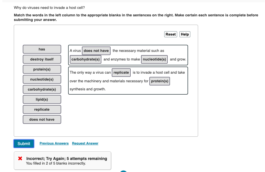 Solved Why do viruses need to invade a host cell? Match the | Chegg.com