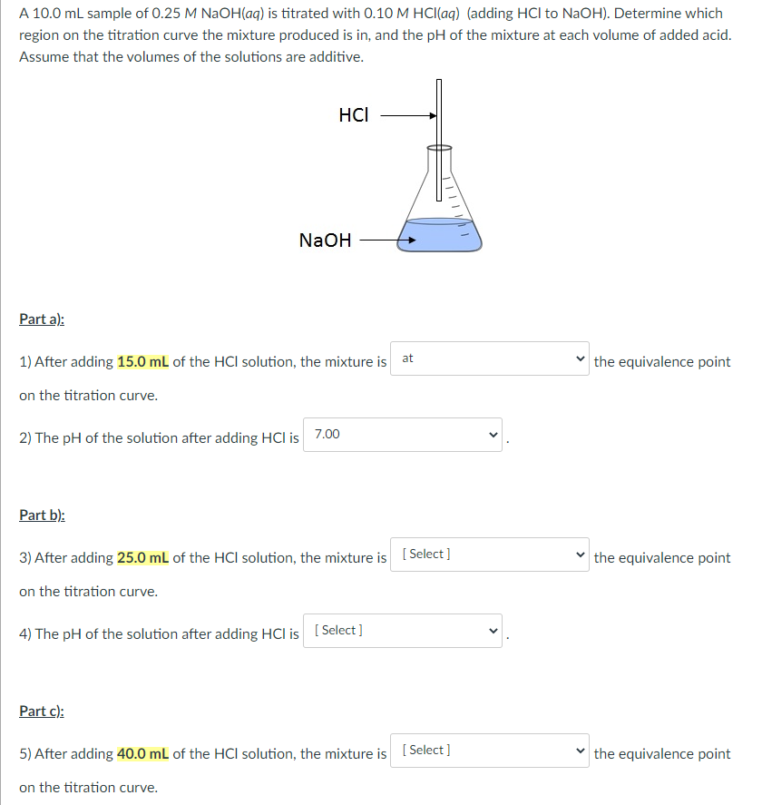 Solved A 10 0 Ml Sample Of 0 25 M Naoh Aq Is Titrated With