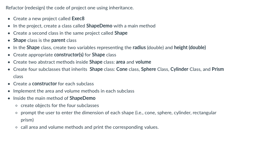 Solved Refactor (redesign) the code of project one using | Chegg.com