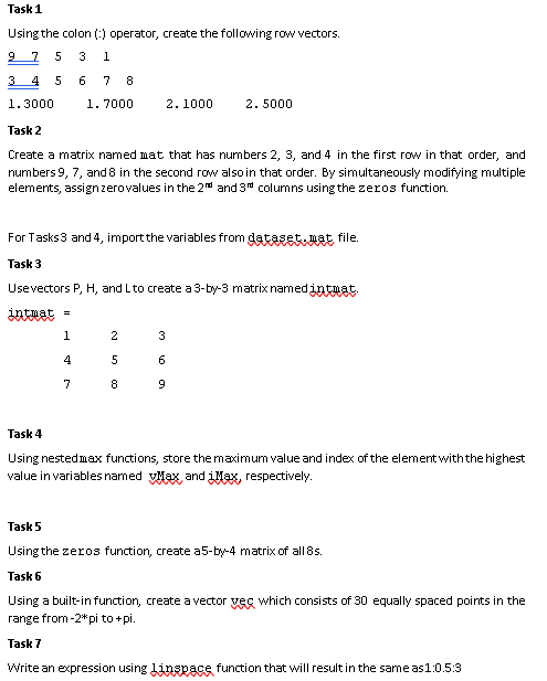 Solved Task 1 Using the colon operator create the Chegg