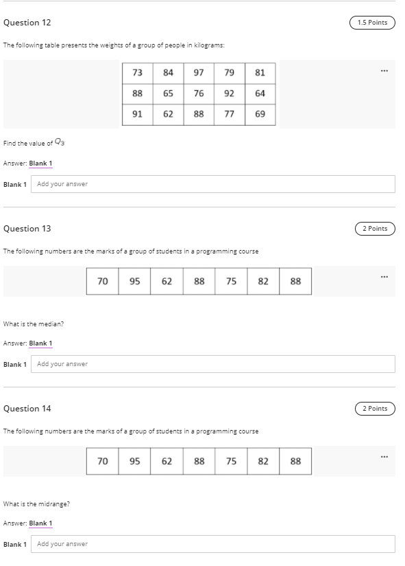 Solved Question 12 1.5 Points The following table presents | Chegg.com