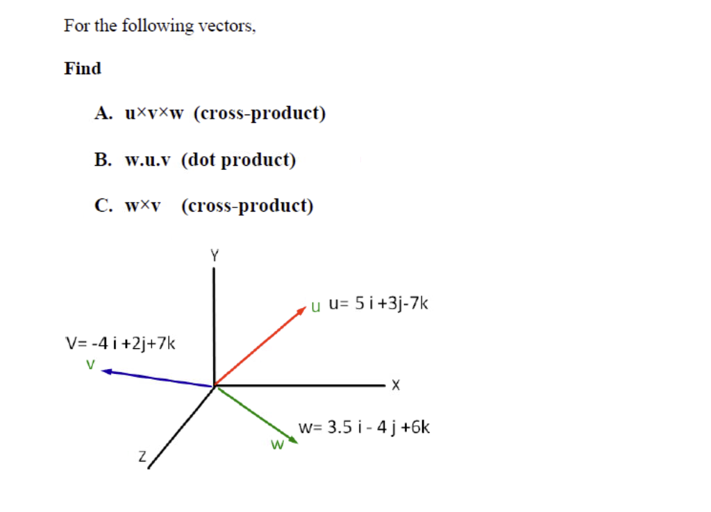 Solved For the following vectors, Find A. u×v×w | Chegg.com