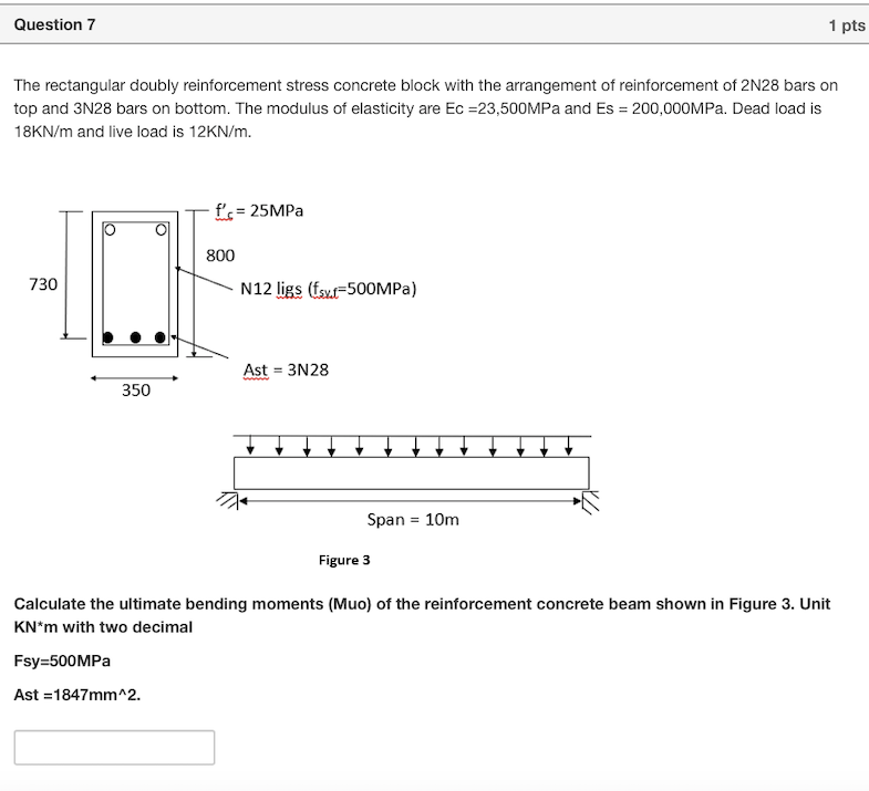 Solved Question 7 1 pts The rectangular doubly reinforcement | Chegg.com