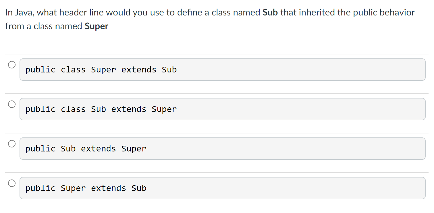 Solved In Java, what header line would you use to define a | Chegg.com