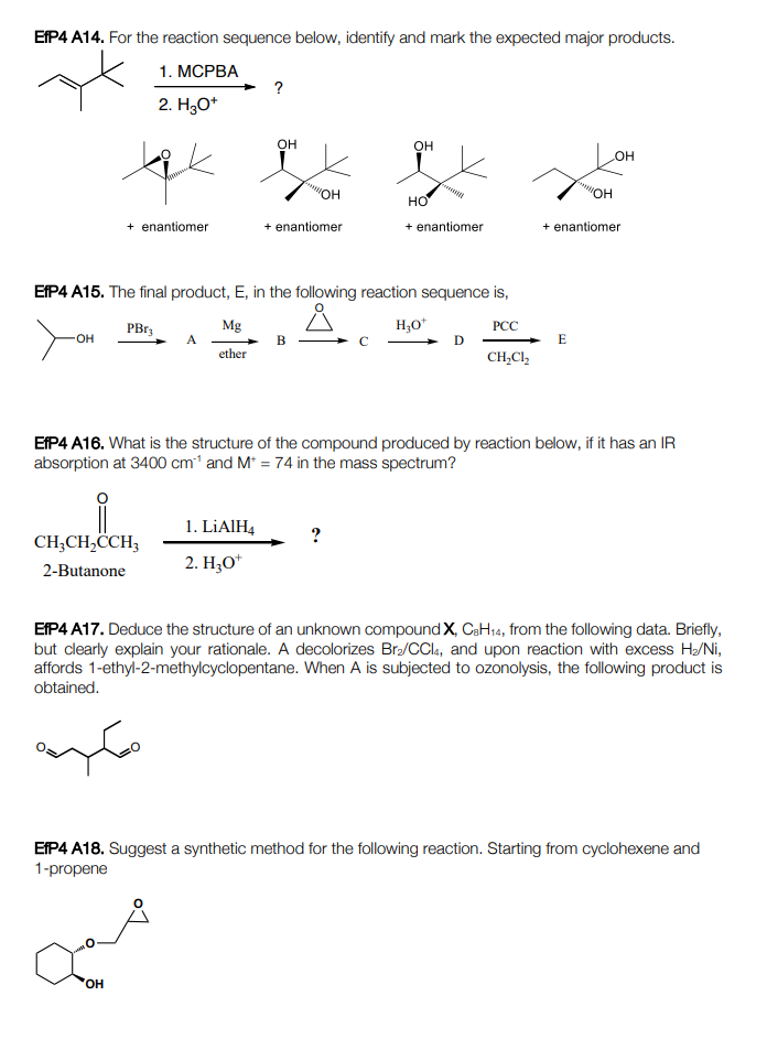 Solved EfP4 A14. For the reaction sequence below, identify | Chegg.com