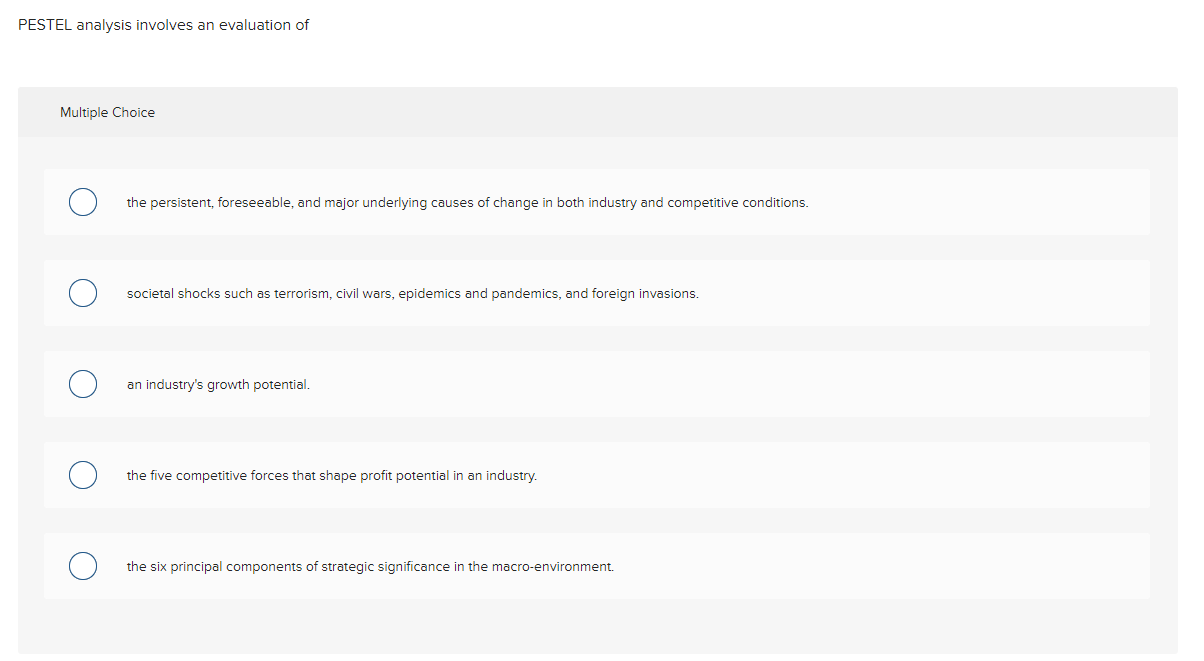 Solved PESTEL Analysis Involves An Evaluation Of Multiple | Chegg.com