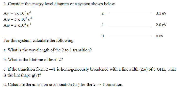 Solved = 2. Consider the energy level diagram of a system | Chegg.com