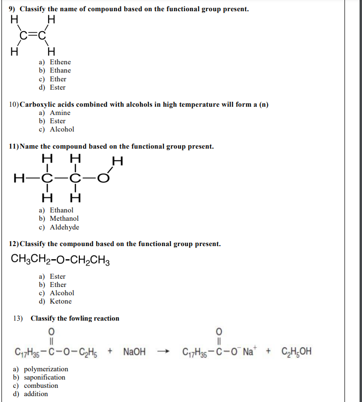 Solved 9) Classify the name of compound based on the | Chegg.com