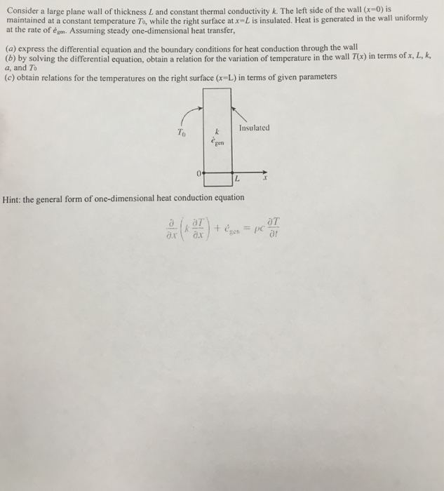 Solved Consider a large plane wall of thickness L and