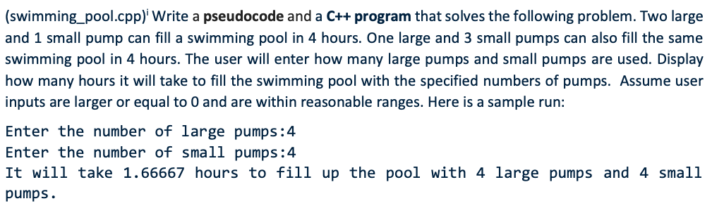 Solved (swimming_pool.cpp)i Write a pseudocode and a C++ | Chegg.com