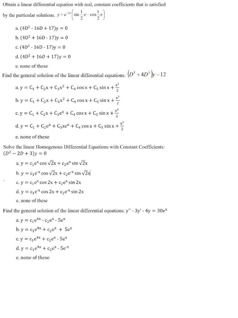 Solved Obtain a linear differential equation with real, | Chegg.com