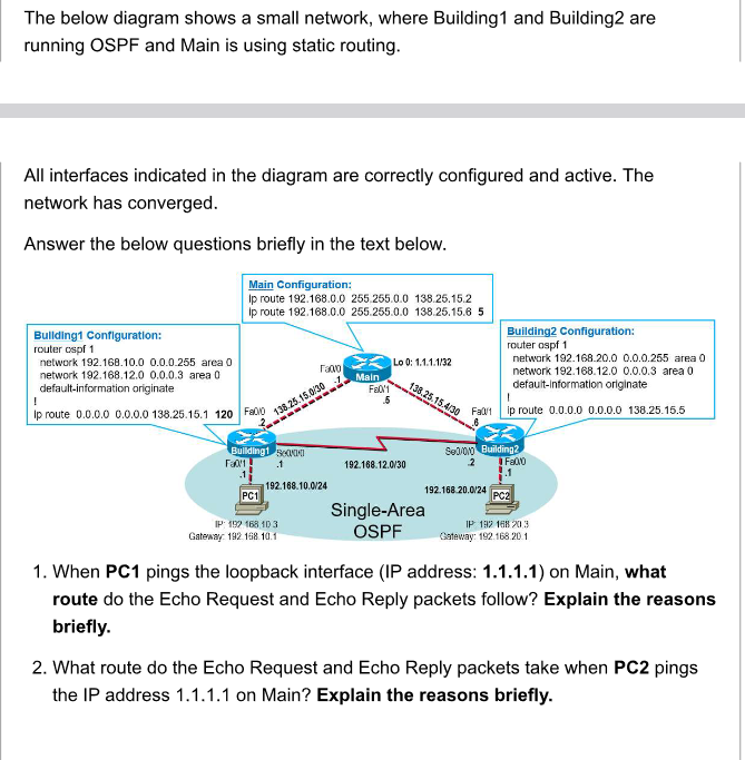The below diagram shows a small network, where | Chegg.com