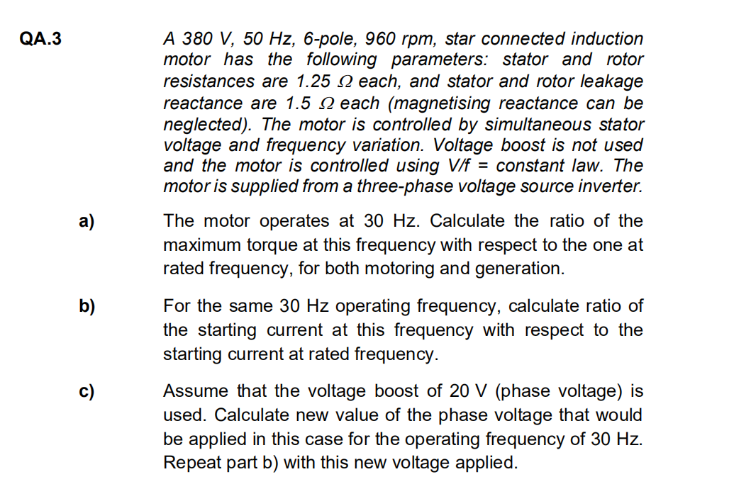 Solved QA.3 a) b) c) A 380 V, 50 Hz, 6-pole, 960 rpm, star | Chegg.com