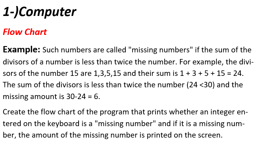 Solved 1-) Computer Flow Chart Example: Such numbers are | Chegg.com