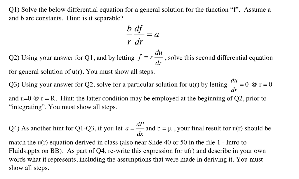 Solved Q1) Solve The Below Differential Equation For A | Chegg.com