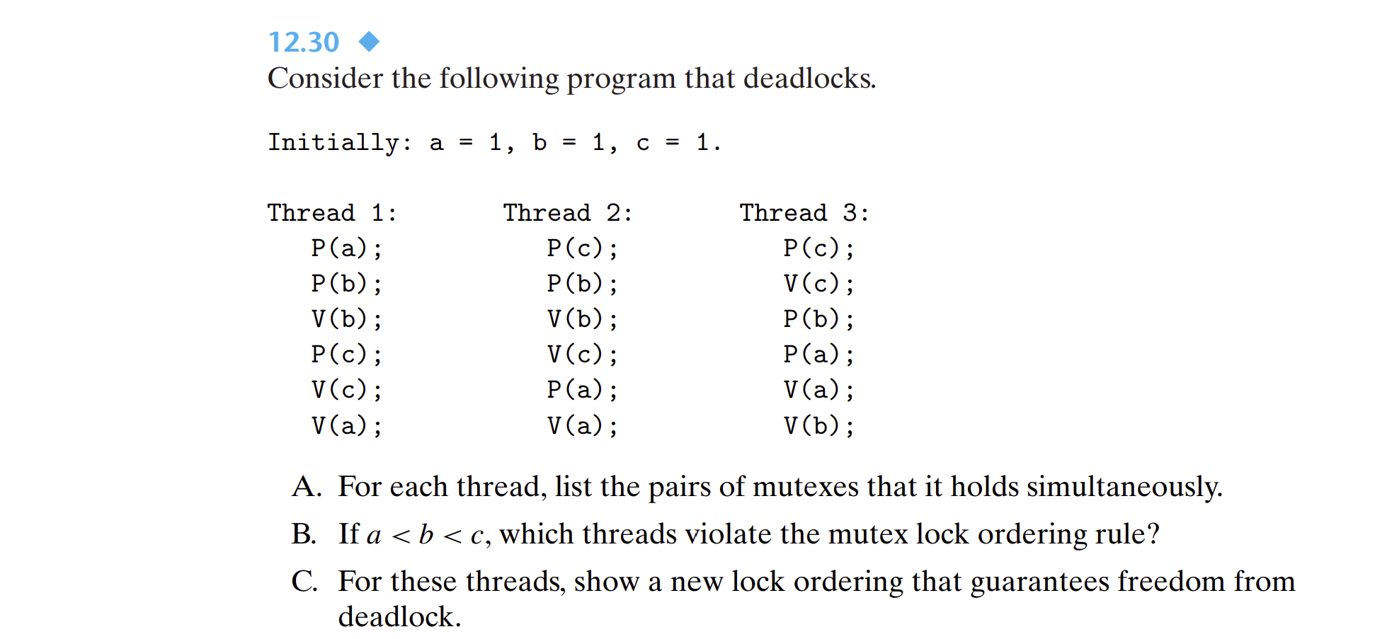 Solved 12.30 Consider the following program that deadlocks