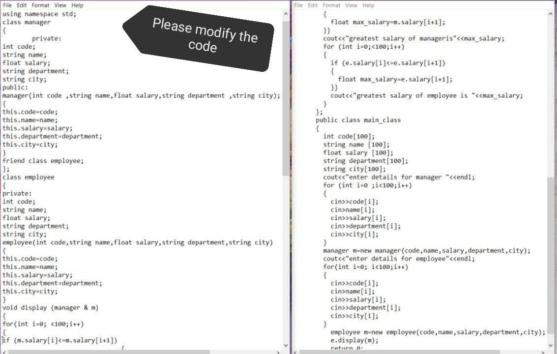 Solved File Edit Format View Help Please modify the code | Chegg.com