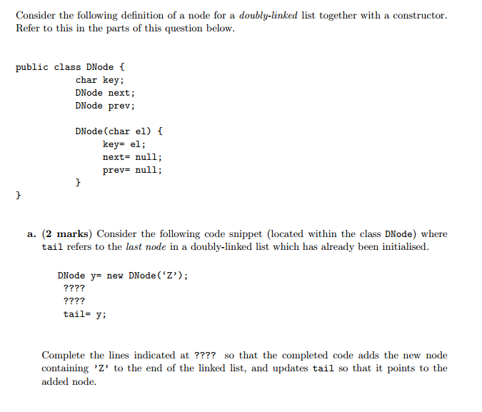 Solved Consider the following definition of a node for a | Chegg.com