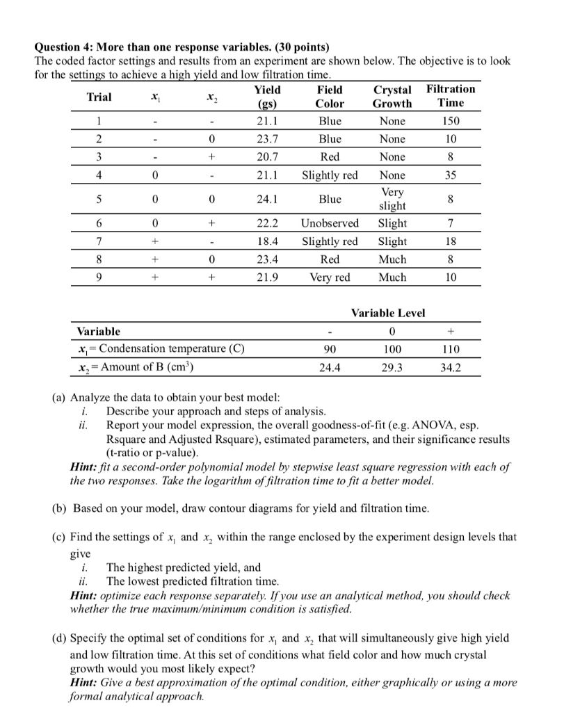 Question 4 More Than One Response Variables 30 Chegg Com