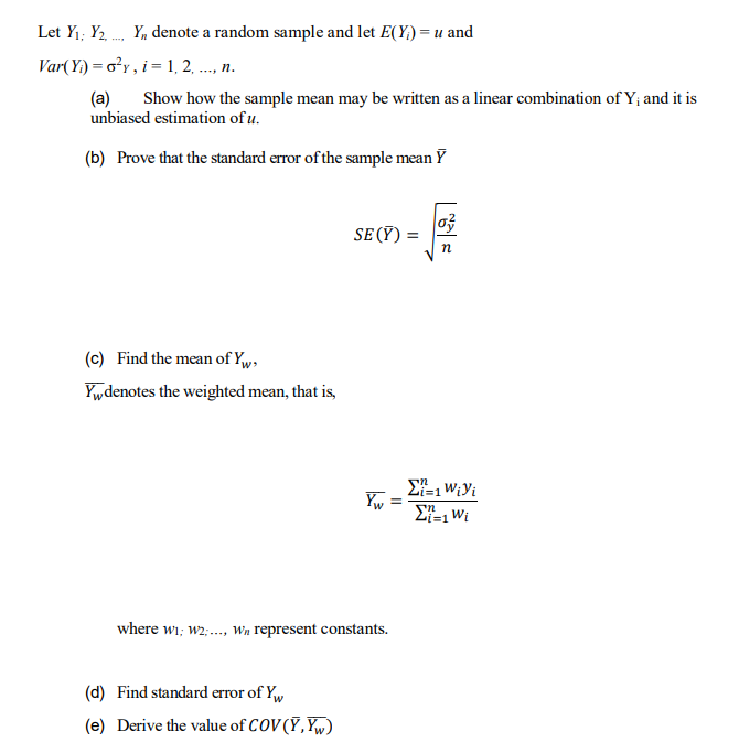 Solved Let Y Y2 Y Denote A Random Sample And Let E Y Chegg Com