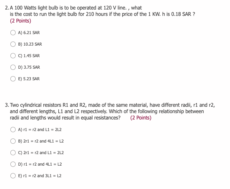 Solved 2. A 100 Watts light bulb is to be operated at 120 V