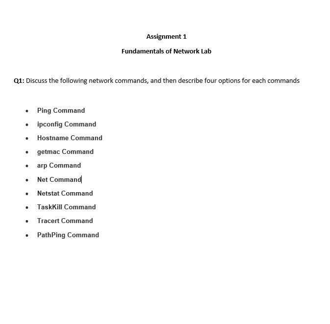 Q1: Discuss the following network commands, and then | Chegg.com