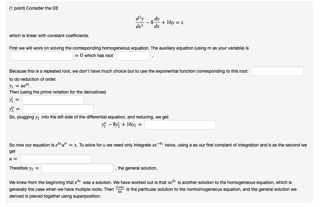 Solved 1 point) Consider the DE d2y ^ dy dx2d which is | Chegg.com