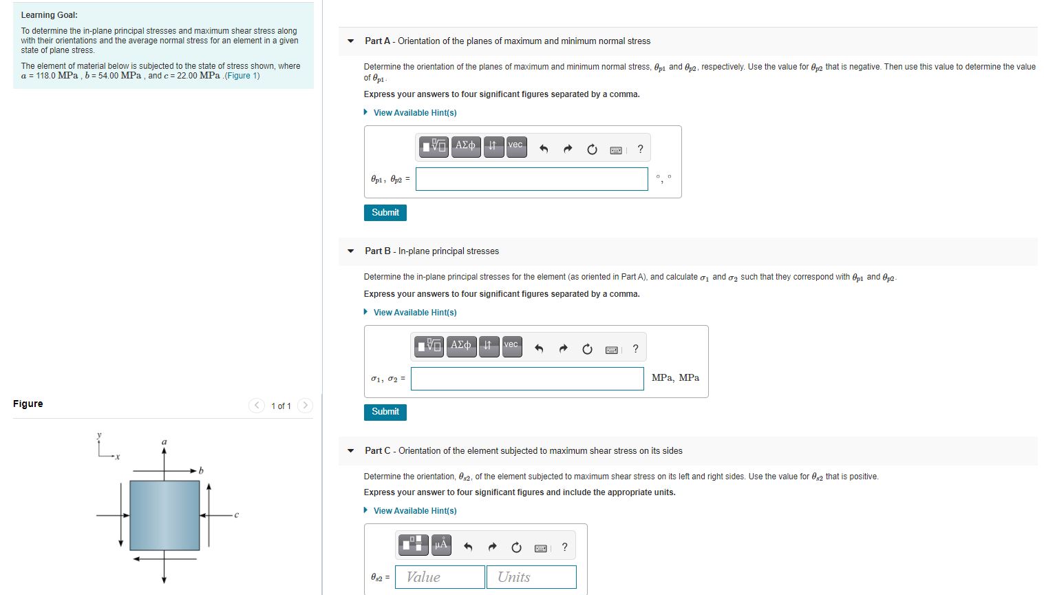 Solved The element of material below is subjected to the | Chegg.com