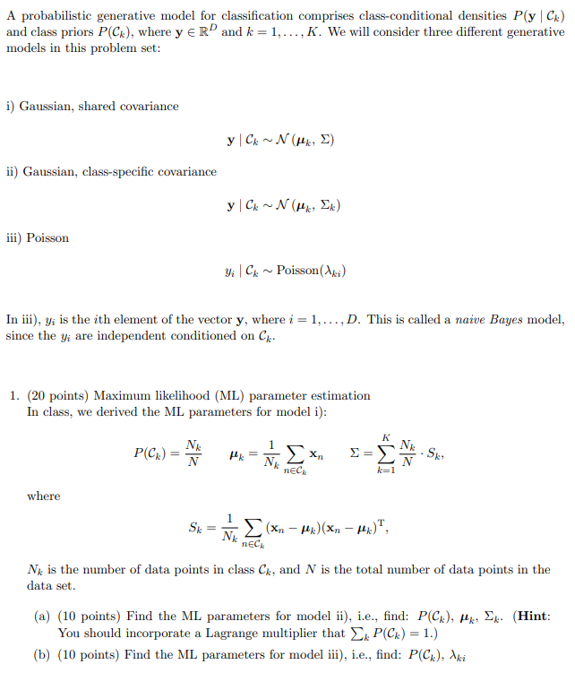 Solved A probabilistic generative model for classification | Chegg.com