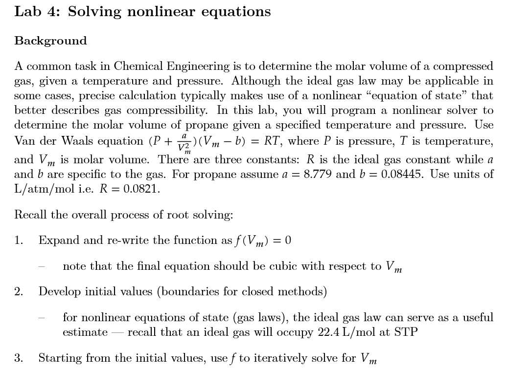 Lab 4: Solving nonlinear equations Background A | Chegg.com