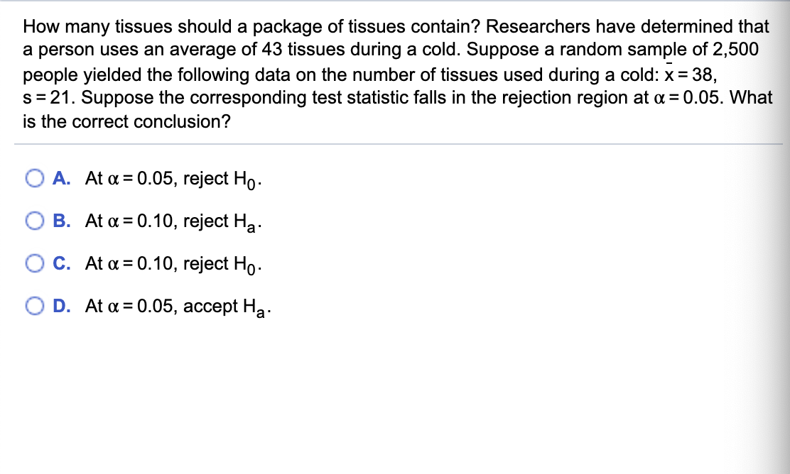 Solved How many tissues should a package of tissues contain?